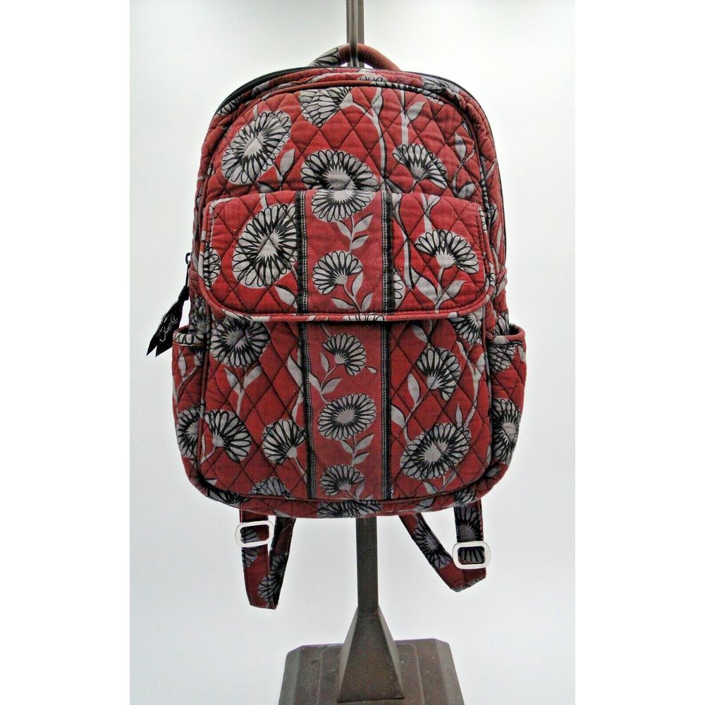 Vera Bradley Floral Burgundy ‎ & White Deco Daisy Purse Backpack